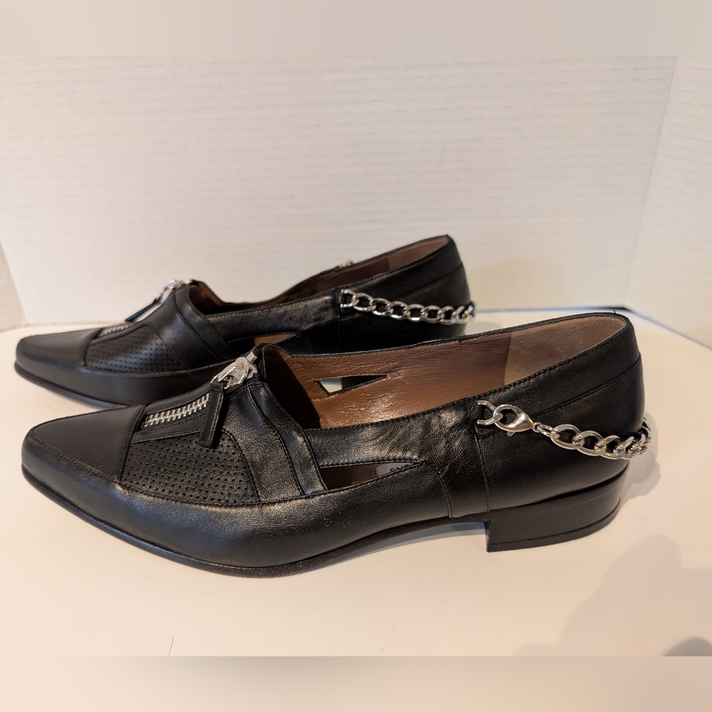 Tabitha Simmons Black Pump w Zipper & Chain Detail. EU Sz.40 Leather Made In Ita - Picture 15 of 16